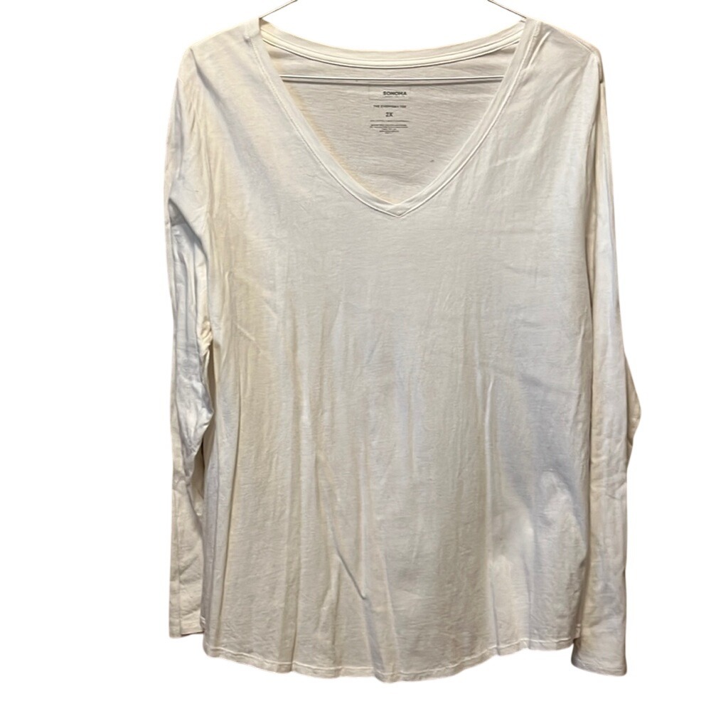 Sonoma Goods For Life White The Everyday Tee V-Neck Long Sleeve‎ Cotton Top 2X